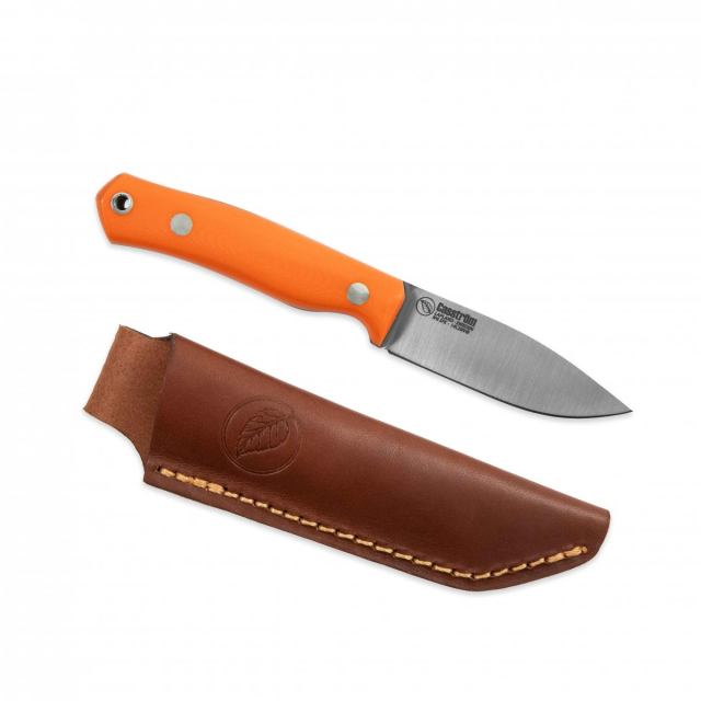 Casström No.8 SFK veitsi, oranssi G10 tasohiottu, nahkatuppi