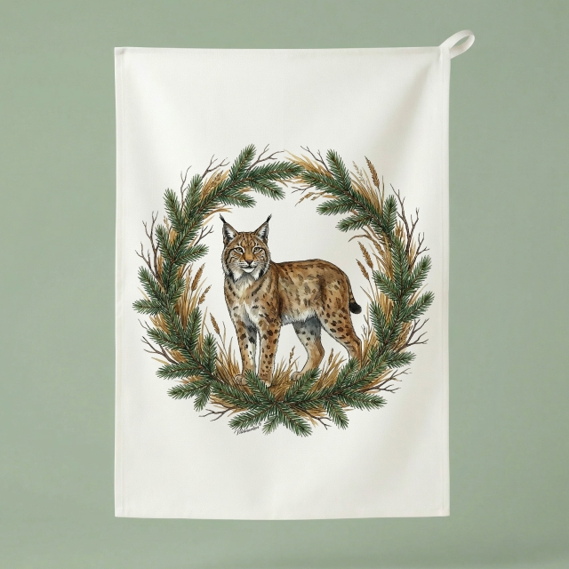 Lynx luonnon seppeleessä - keittiöpyyhe 50x70 cm