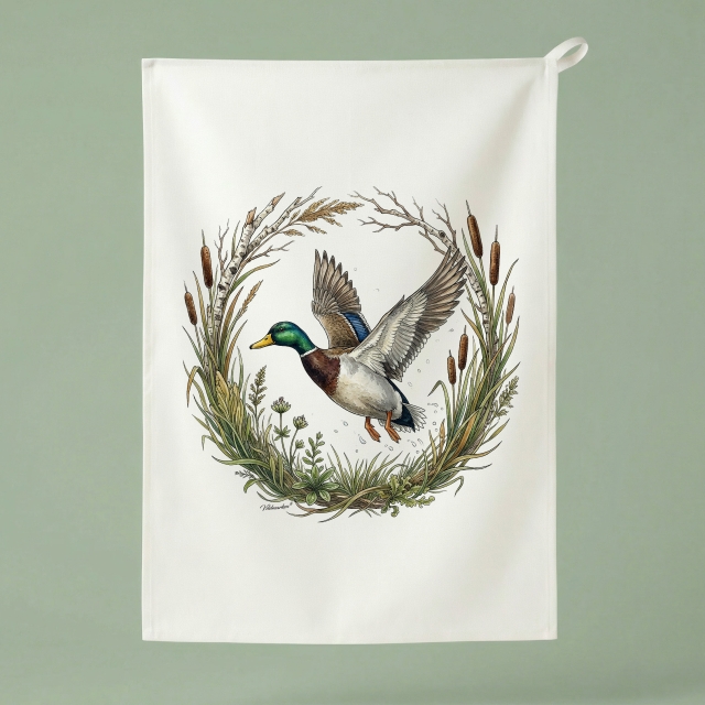 Mallard luonnon seppeleessä - keittiöpyyhe 50x70 cm