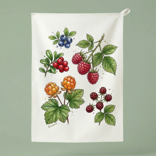 Erämaan lempimarjoja - keittiöpyyhe 50x70 cm